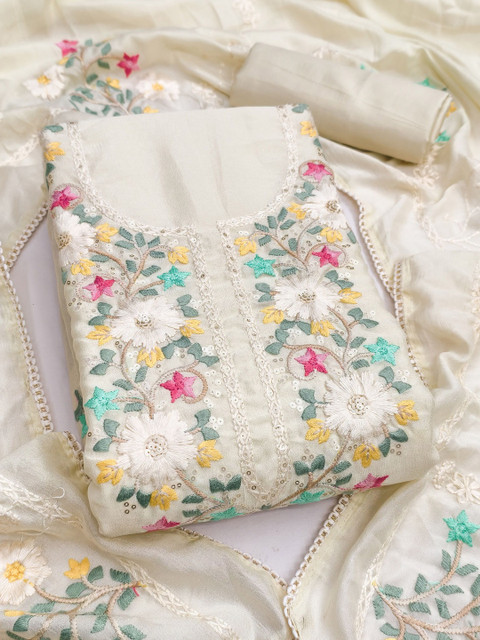 HERE&NOW Embroidered Unstitched Kurta Fabric Bottom Fabric and Dupatta