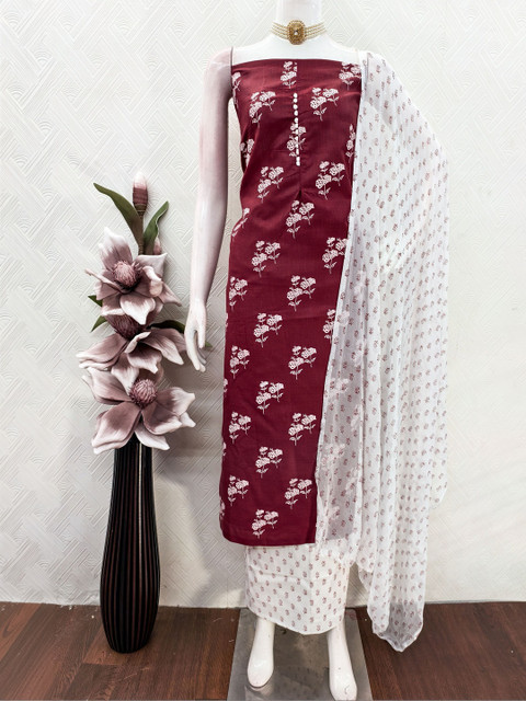 HERE&NOW Printed Pure Cotton Unstitched Dress Material - Image 3