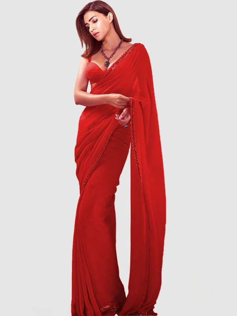 Silkena Embellished Sequinned Pure Georgette Heavy Work Saree