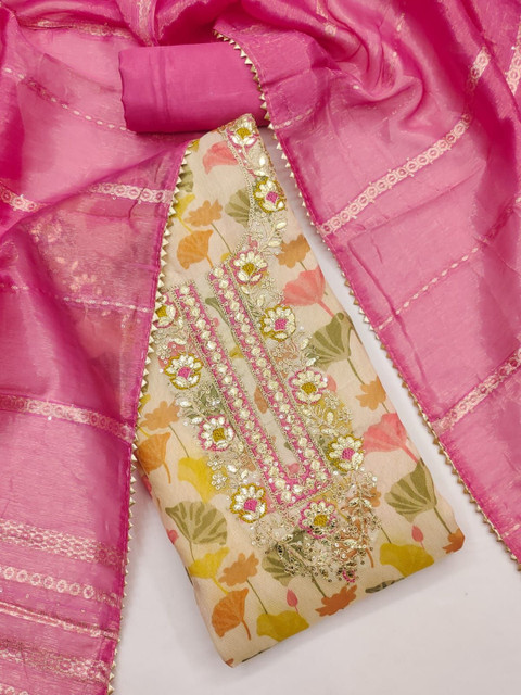 HERE&NOW Printed Pure Cotton Unstitched Dress Material - Image 3