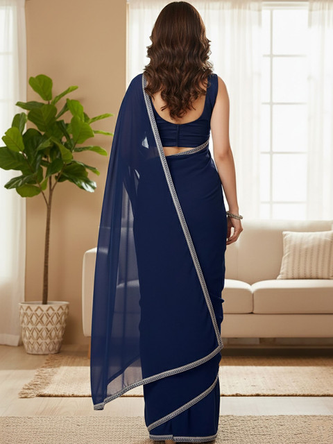 Mitera Sequinned Poly Georgette Heavy Work Saree - Image 4