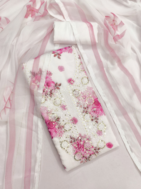 HERE&NOW Embroidered Silk Georgette Unstitched Dress Material - Image 3
