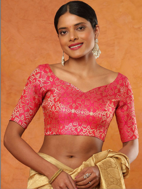 SALWAR STUDIO Woven Design Sweetheart Neck Saree Blouse