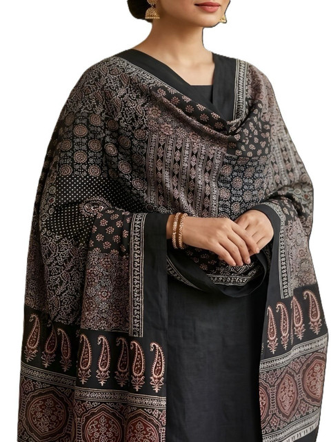 Drape Essence Ethnic Motif Ajrakh Printed Rayon Dupatta