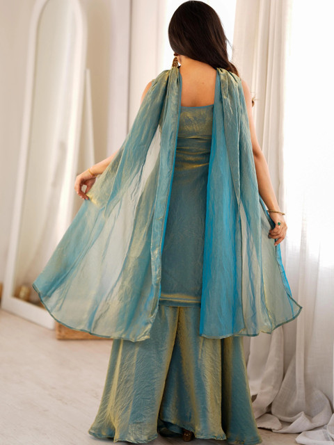 all about you Women Ethnic Motifs Embroidered Regular Thread Work Kurta with Sharara & With Dupatta - Image 7