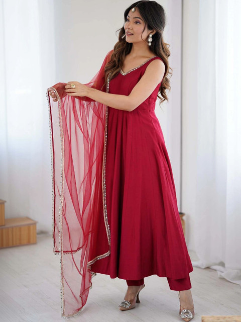 all about you Women Regular Gotta Patti Chanderi Silk Kurta with Trousers & With Dupatta - Image 2