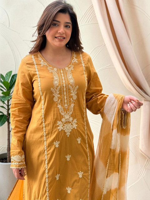 all about you Women Ethnic Motifs Embroidered Regular Thread Work Kurta with Palazzos & With Dupatta - Image 7