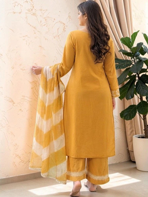 all about you Women Ethnic Motifs Embroidered Regular Thread Work Kurta with Palazzos & With Dupatta - Image 4