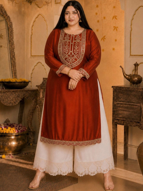HOUSE OF SETHIA Women Ethnic Motifs Embroidered Thread Work Kurta - Image 4