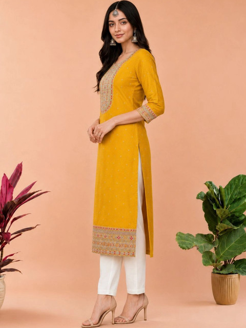 rarethread Women Ethnic Motifs Embroidered Thread Work Kurta - Image 4