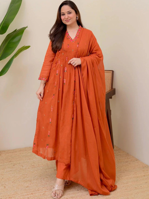 KALINI Women Floral Embroidered Regular Thread Work Kurta with Trousers & With Dupatta - Image 2