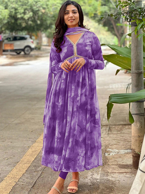 ICONIC CLOTH Tie and Dye Dyed Georgette A-Line Maxi Dress