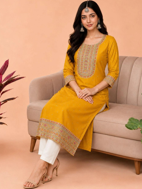rarethread Women Ethnic Motifs Embroidered Thread Work Kurta - Image 3