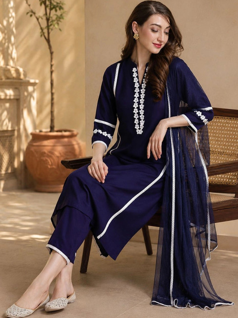 Anouk Women Regular Thread Work Kurta with Trousers & With Dupatta - Image 2