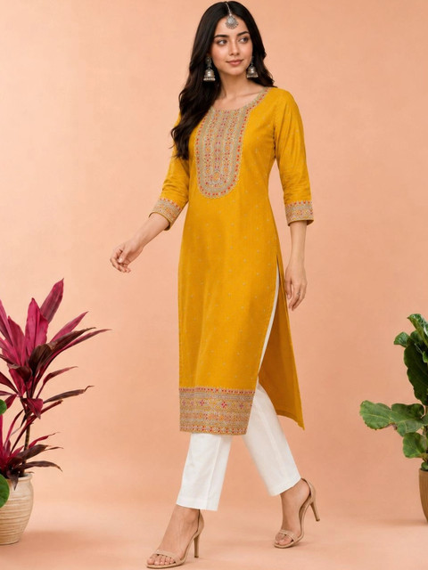 rarethread Women Ethnic Motifs Embroidered Thread Work Kurta - Image 6