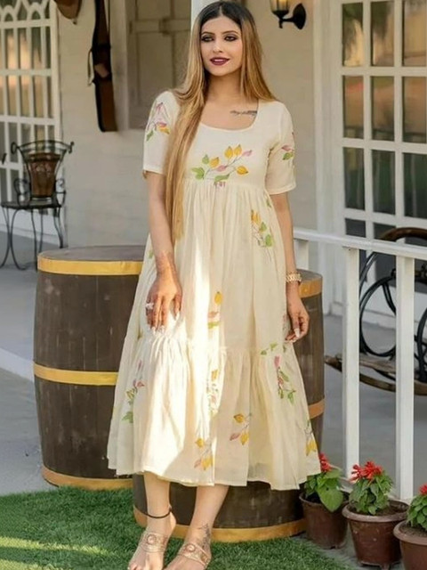 KASIBAA Floral Print A-Line Maxi Dress