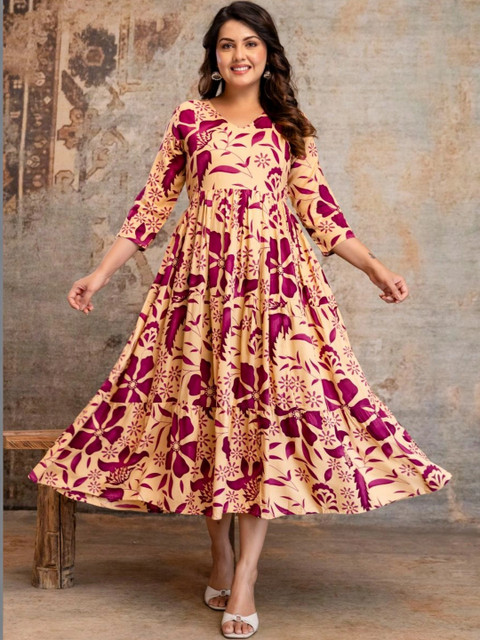 DEVEK Floral Print Maternity A-Line Midi Dress
