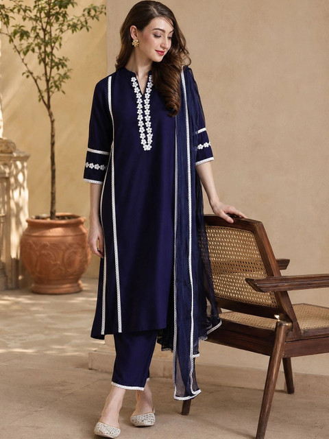 Anouk Women Regular Thread Work Kurta with Trousers & With Dupatta