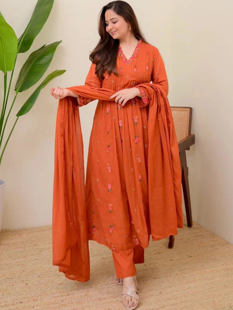 KALINI Women Floral Embroidered Regular Thread Work Kurta with Trousers & With Dupatta