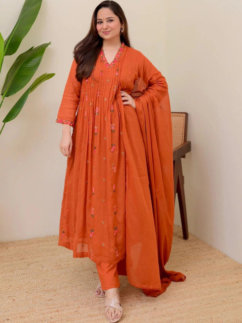 KALINI Women Floral Embroidered Regular Thread Work Kurta with Trousers & With Dupatta - Image 7