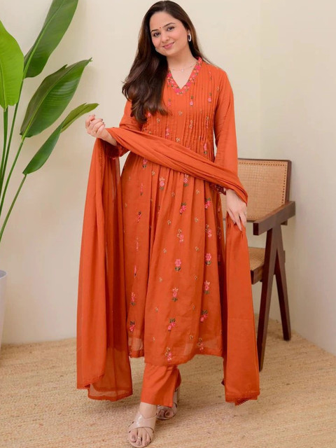 KALINI Women Floral Embroidered Regular Thread Work Kurta with Trousers & With Dupatta - Image 3