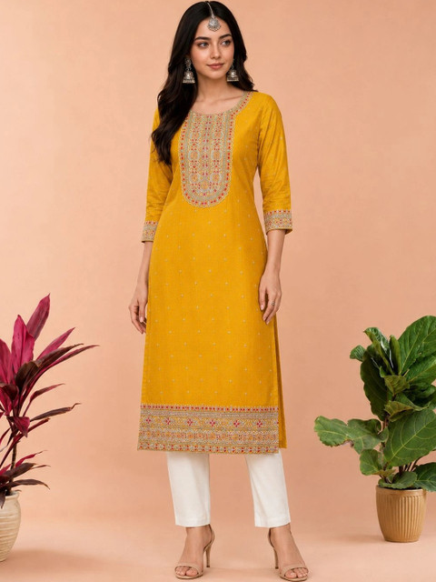 rarethread Women Ethnic Motifs Embroidered Thread Work Kurta