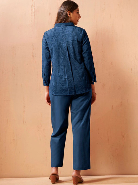 DRESOUL Schiffli Cotton Self Design Shirt with Trousers - Image 2