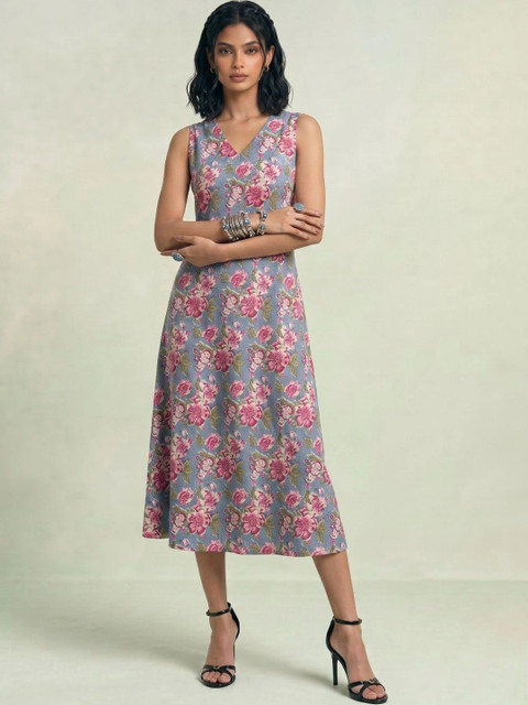 AADVIKA Floral Print A-Line Midi Dress