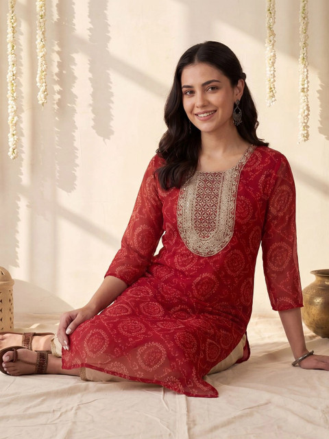 Indo Era Women Ethnic Motifs Printed Zardozi Georgette Kurta - Image 5