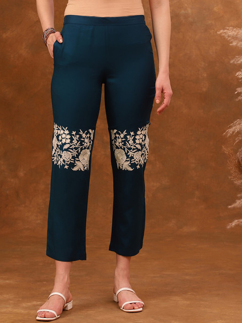 Anouk Blue Embroidered Tunic With Trousers Co-Ords - Image 7