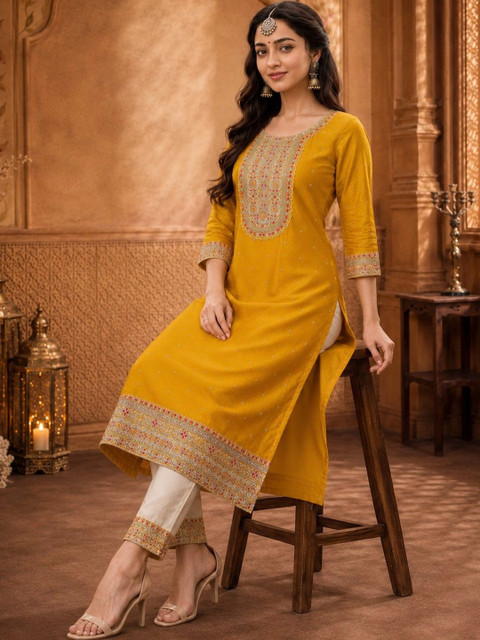 HOUSE OF SETHIA Women Embroidered Thread Work Kurta - Image 7