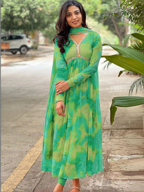 SHREE HARI CLOTH Tie and Dye Print Georgette A-Line Maxi Dress
