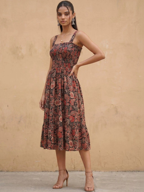 fusion by glitchez Floral Print A-Line Midi Dress