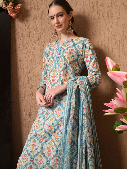 Anouk Women Floral Printed Regular Pure Cotton Kurta with Trousers & With Dupatta