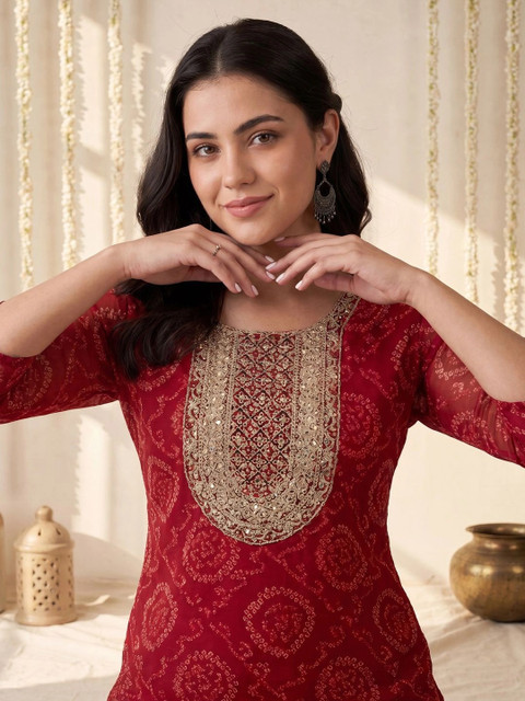 Indo Era Women Ethnic Motifs Printed Zardozi Georgette Kurta - Image 2
