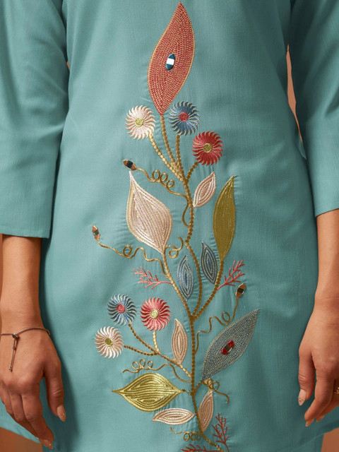 DRESOUL Indigo Embroidered Tunic with Palazzos - Image 6