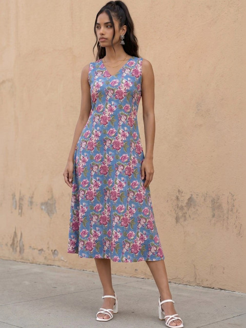fusion by glitchez Floral Print A-Line Midi Dress