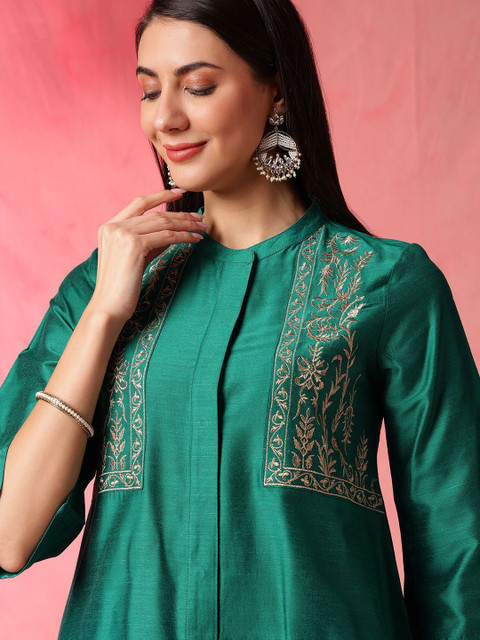 Anouk Women Embroidered Mandarin Collar Kurta With Palazzos Co-Ords Set - Image 2