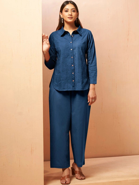 Anouk Schiffli Cotton Self Design Shirt with Trousers - Image 6