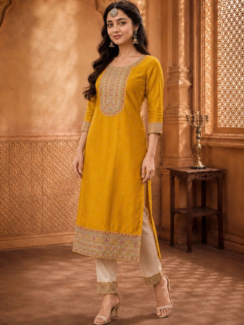 HOUSE OF SETHIA Women Embroidered Thread Work Kurta - Image 3