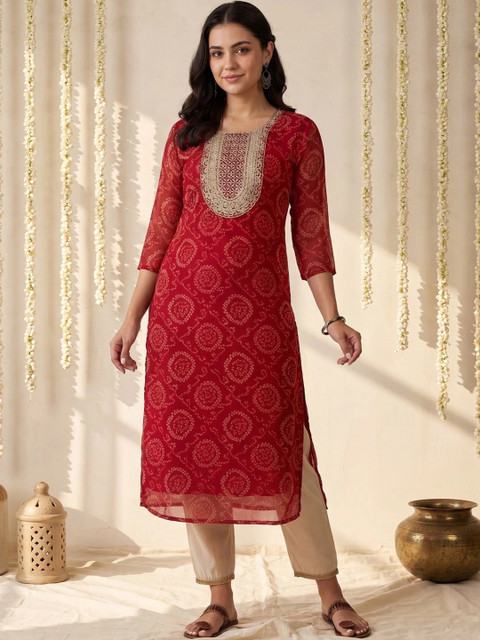 Indo Era Women Ethnic Motifs Printed Zardozi Georgette Kurta - Image 6
