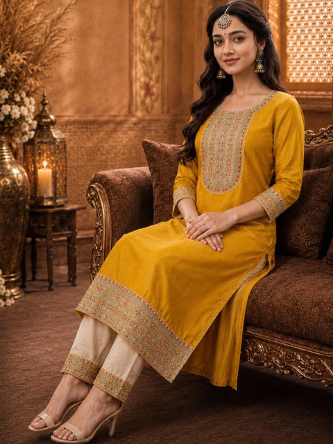 HOUSE OF SETHIA Women Embroidered Thread Work Kurta - Image 4