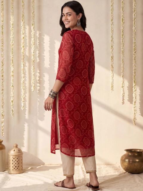 Indo Era Women Ethnic Motifs Printed Zardozi Georgette Kurta - Image 4