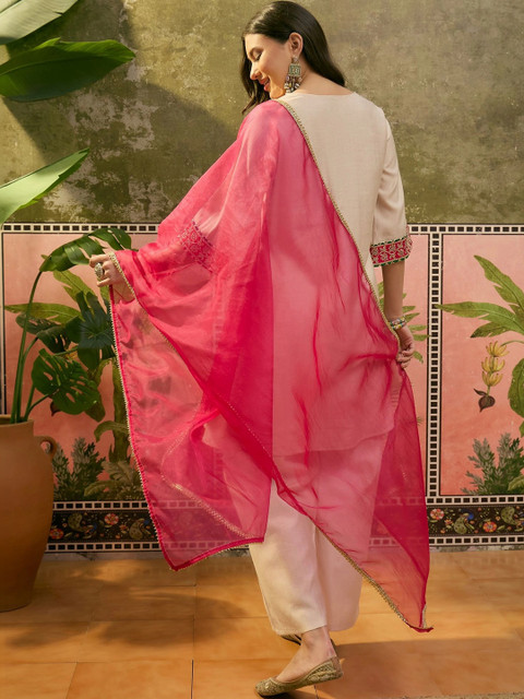 Sangria Women Ethnic Motifs Embroidered Regular Mirror Work Kurta with Trousers & With Dupatta - Image 2