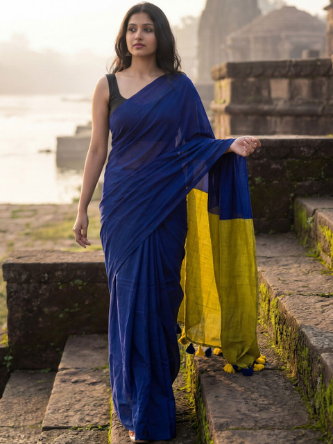 Anouk Colourblocked Pure Cotton Khadi Saree