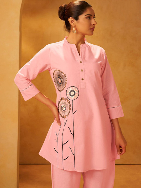 Anouk Embroidered Mandarin Collar Top & Trousers Co-Ords - Image 6
