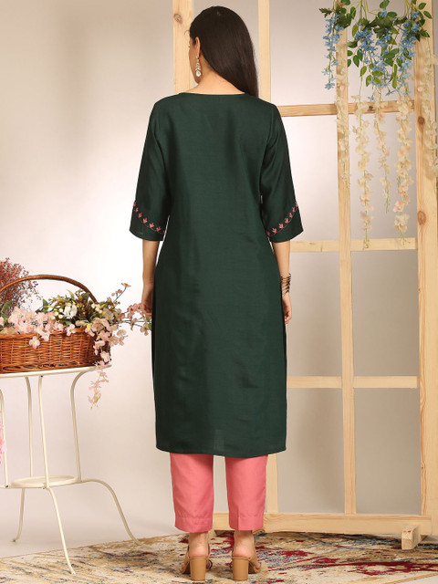 Anouk Floral Yoke Design Notch Neck Straight Kurta - Image 6