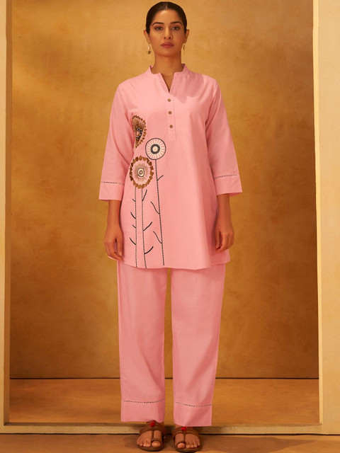 Anouk Embroidered Mandarin Collar Top & Trousers Co-Ords - Image 3