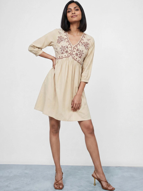 Colour Me by Melange Floral Embroidered A-Line Dress - Image 3