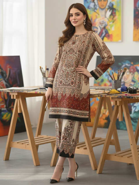Anouk Mirage Floral Printed Round Neck Pure Cotton Kurta With Palazzos - Image 5